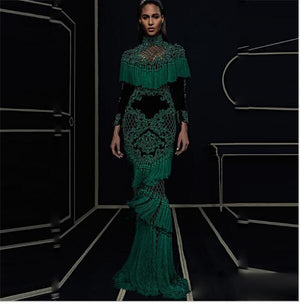 HIGH QUALITY Newest Fashion 2016 Runway Maxi Dress Women's Hollow Out Luxurious Handwork Beading Tassel Long Dress