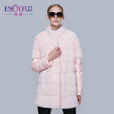 Women's winter fur coats genuine mink fur down coat 38-48 plus size thick warm mink coats removed sleeve mink fur vest hot sale