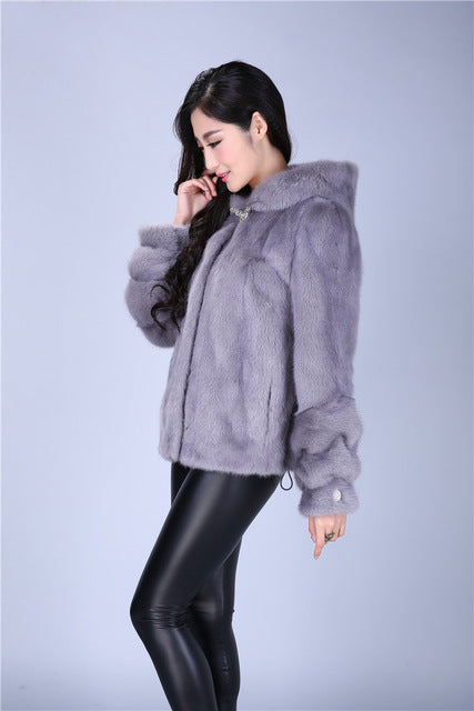 new whole mink  fur short coat big yards loose hooded Puff female