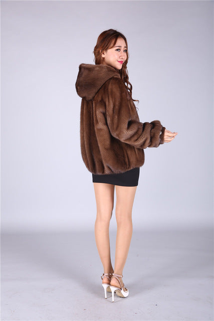 new whole mink  fur short coat big yards loose hooded Puff female
