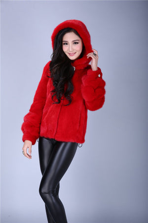 new whole mink  fur short coat big yards loose hooded Puff female