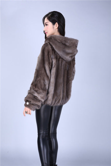 new whole mink  fur short coat big yards loose hooded Puff female