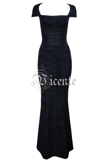 Free Shipping! Elegant Fashion Square Neck Oil Print Embellished Gown HL Celebrity Maxi Long Bandage Dress