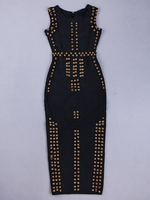 White Black Metal Ring Complex High Quality Kim Kardashian Madi Calf Long Bandage Dress