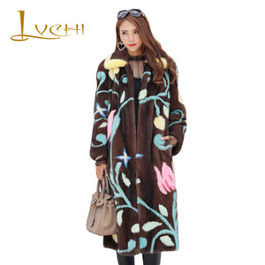 LVCHI 2017 A Mink Coat Women Fashion Show Streetwear Real Natural Luxury Visone Flowers Coats Warm Import American Female Mink