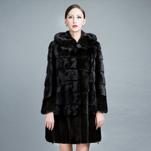 HDHOHP 2017 New Natural Mink Fur Coats Women Winter Warm With Big Hood Good Quality Long Mink Jackets Female Black Fur Parkas