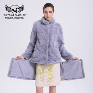 New Luxury Women Whole Skin Real Mink Fur Coat Lady Winter Mink Fur Long Jacket Overcoats Stand Collar 100% Real Mink Fur Coat