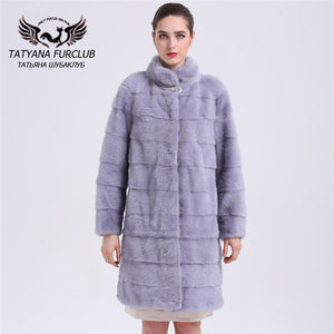 New Luxury Women Whole Skin Real Mink Fur Coat Lady Winter Mink Fur Long Jacket Overcoats Stand Collar 100% Real Mink Fur Coat