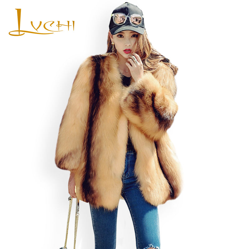LVCHI Women Warm Real Fox Fur Coat Medium Winter Natural Fur Jacket Clothes New Import Fox Fur Coats For Women 2017