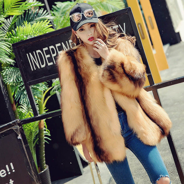 LVCHI Women Warm Real Fox Fur Coat Medium Winter Natural Fur Jacket Clothes New Import Fox Fur Coats For Women 2017