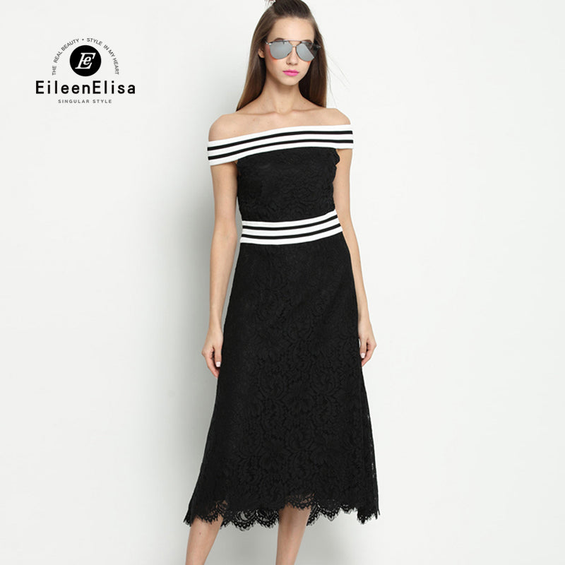 Lace Dress Women Elegant Long Summer Sleeve Slash Neck Off Shoulder Dresses 2017