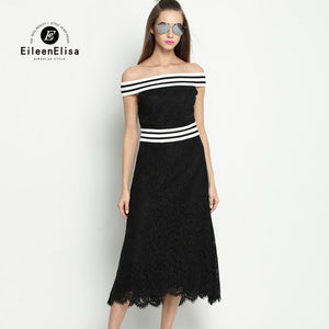 Lace Dress Women Elegant Long Summer Sleeve Slash Neck Off Shoulder Dresses 2017