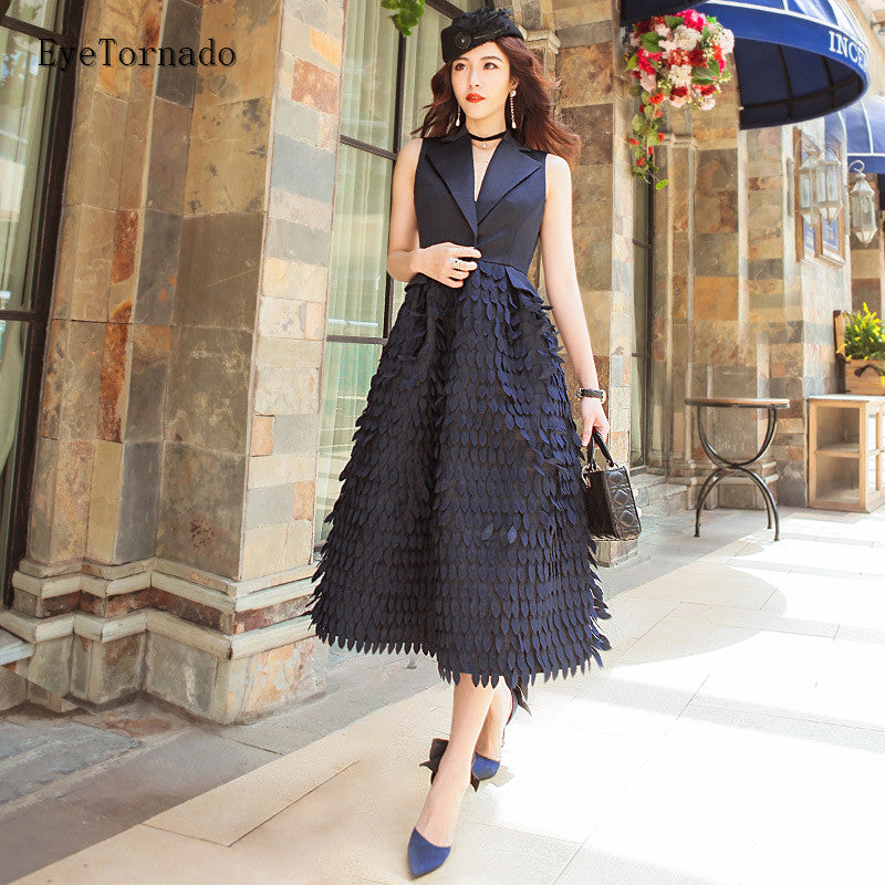 women summer fashion feather embroidery lace tassel long work party vest dress V neck sexy Ball Dresses high end 9859