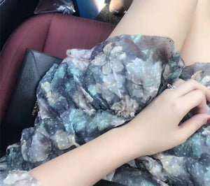 Women Bowerbird Floral Frill Dress Long Sleeve Ruffles Polka Dot Pattern V-neck Silk Blend Floral Print Mini Dress