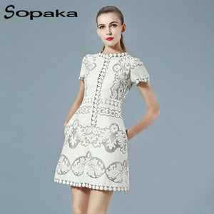 Brand SOPAKA High Quality Original Designer Short Sleeve White Fashion Summer Midi Women Dress