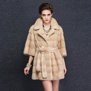 CY 47160 Luxury Women's Long Full Pelt Real Mink Fur Coat with Long Fur Belt Female's Plus Size Warm Long Overcoat