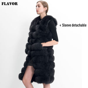 New Brand Winter Real Fox Fur Coat Thick Warm Detachable sleeve bottom fur vest Women's Real fur Coat