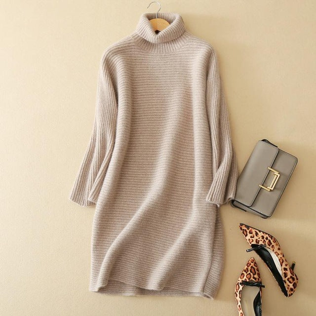 SHUCHAN Winter Cashmere Dress Woman New Arrival Cashmere Knitted Dresses Autumn And Winter Fashion Elegant Basic B351