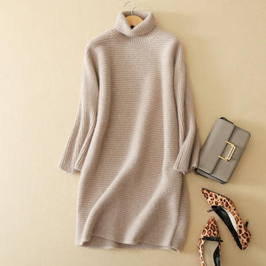 SHUCHAN Winter Cashmere Dress Woman New Arrival Cashmere Knitted Dresses Autumn And Winter Fashion Elegant Basic B351