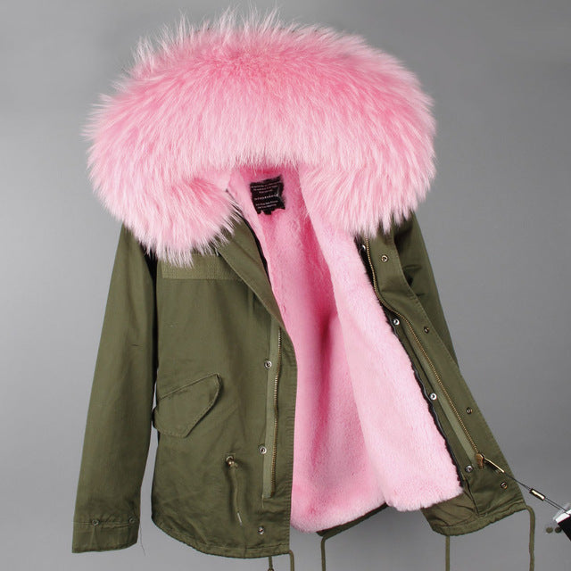 Army green black 2018 real raccoon fur collar hooded winter jacket women parka fur coat fashion thick parkas casual warm jackets