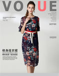 New High Quality Explosions Leisure Vintage color matching Dresses Women  print Spring summer Casual  Dress