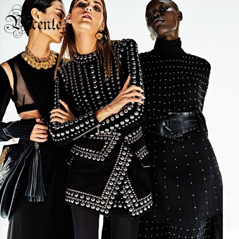 2018 New Free Shipping! Fashion Elegant Rivet Embellished Long Sleeves Mini Wholesale Women Celebrity Evening Party Suede Dress
