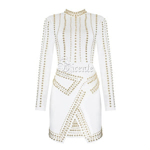 2018 New Free Shipping! Fashion Elegant Rivet Embellished Long Sleeves Mini Wholesale Women Celebrity Evening Party Suede Dress