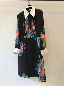 woman peter pan long sleeve flora printed dress