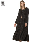 Outline Women Loose Dot Vintage Dress Autumn Black Jacquard Pullover Pleated Patchwork Long Chiffon Hem Plus Vestidos L173Y015