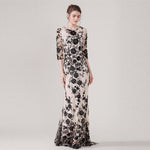 New high quality Vintage Sequined long dress spring and summer women Three Quarter sleeve Mesh embroidered Trumpet/Mermaid dress