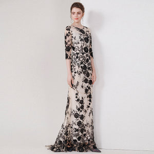 New high quality Vintage Sequined long dress spring and summer women Three Quarter sleeve Mesh embroidered Trumpet/Mermaid dress