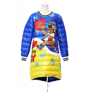 Women Winter New Cartoon printed Down Jacket Waterproof Sweet Dress European Slim Fashion Female O-Neck Warm Thicken Dress LY95