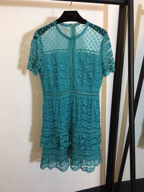 woman short sleeve lace dress