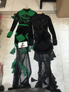 new green black long sleeve luxury manual hand beading mesh hollow out tassel floor-length sexy women Dress wholesale HL