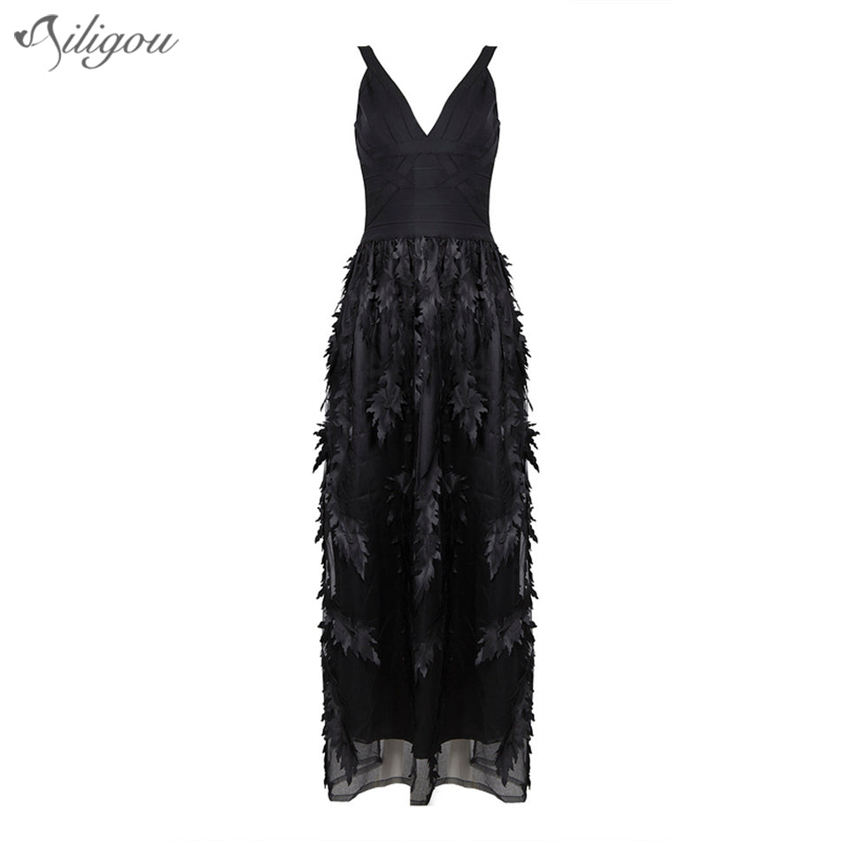 ailigou  Summer women dress celebrity party black white bandag dress sexy sleeveless v neck A-line dresses vestido wholesale