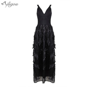 ailigou  Summer women dress celebrity party black white bandag dress sexy sleeveless v neck A-line dresses vestido wholesale