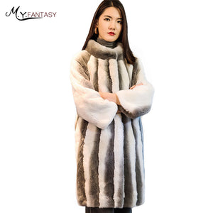 M.Y.FANSTY 2018 Mink Fur Coat Real Natural Fur Coat Winter Crown velvet import Women's O-Neck Striped Medium Loss Mink Fur Coats