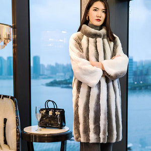 M.Y.FANSTY 2018 Mink Fur Coat Real Natural Fur Coat Winter Crown velvet import Women's O-Neck Striped Medium Loss Mink Fur Coats