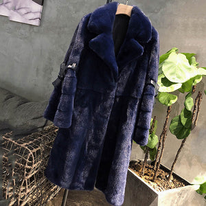 M.Y.FANSTY 2018 Winter Turn-Down Collar Medium Mink Fur Coat Women's V-Neck Long Flare Belt Sleeve Import Velvet Slim Mink Coats