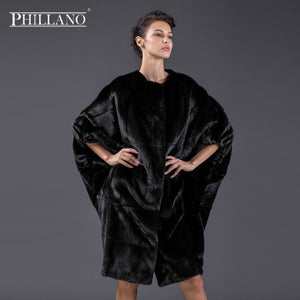 PHILLANO  New Premium Women mink garment natural fur Batwing sleeve fur  coat of mink Scandinavia Denmark NAFA YG13092-100