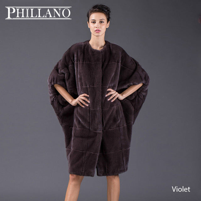 PHILLANO  New Premium Women mink garment natural fur Batwing sleeve fur  coat of mink Scandinavia Denmark NAFA YG13092-100