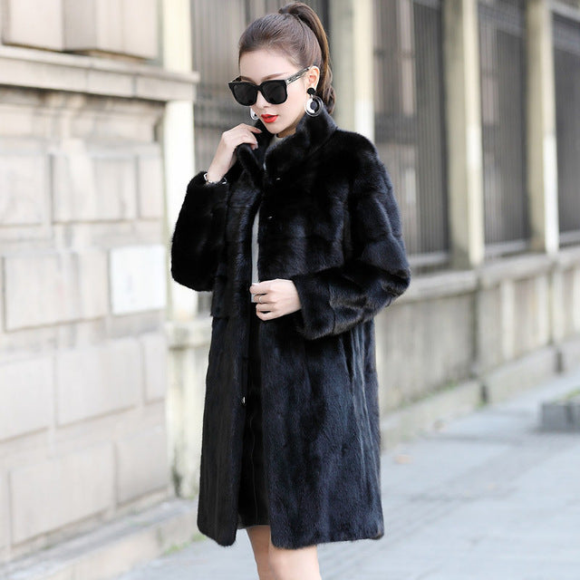 new winter women real natural mink fur coat long