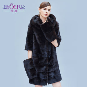 ENJOYFUR Women's Genuine Mink Fur Coats Real Fur Coat With Hood For Winter High-grade Mink Fur Coat With Detachable Sleeves