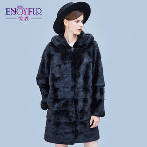 ENJOYFUR Women's Genuine Mink Fur Coats Real Fur Coat With Hood For Winter High-grade Mink Fur Coat With Detachable Sleeves