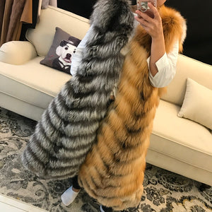 lady fur vest women real red/silver fox fur vest natural fur vest