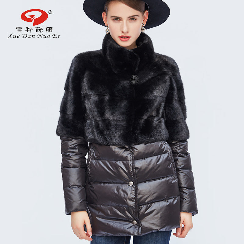 new arrival shor coat for women real mink fur with down sleeve warm fur genuine leather outwear coat can be detachable hot