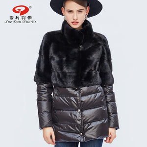 new arrival shor coat for women real mink fur with down sleeve warm fur genuine leather outwear coat can be detachable hot