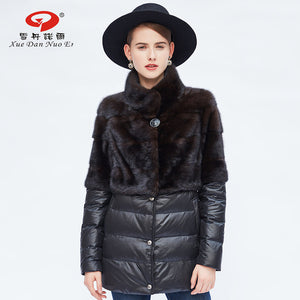 new arrival shor coat for women real mink fur with down sleeve warm fur genuine leather outwear coat can be detachable hot