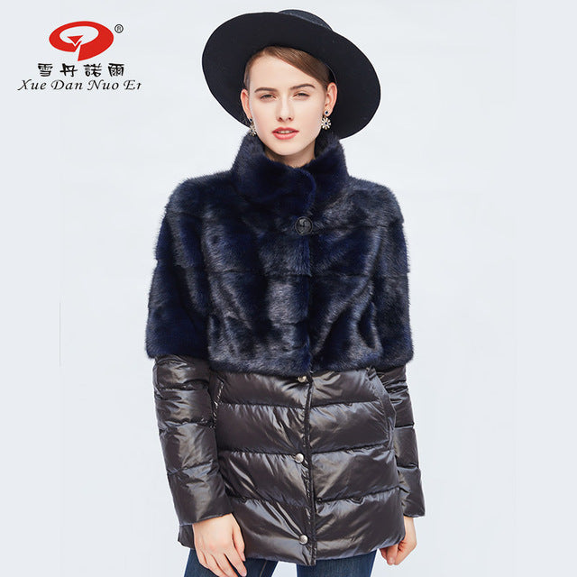 new arrival shor coat for women real mink fur with down sleeve warm fur genuine leather outwear coat can be detachable hot