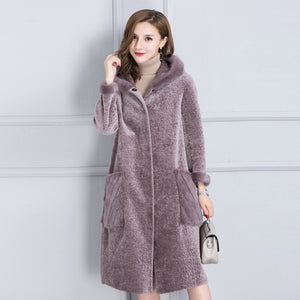 Real fur coat women winter thick warm fur jacket natural mink fur trim hood composite PU layer outside 2-way wearing 0912I